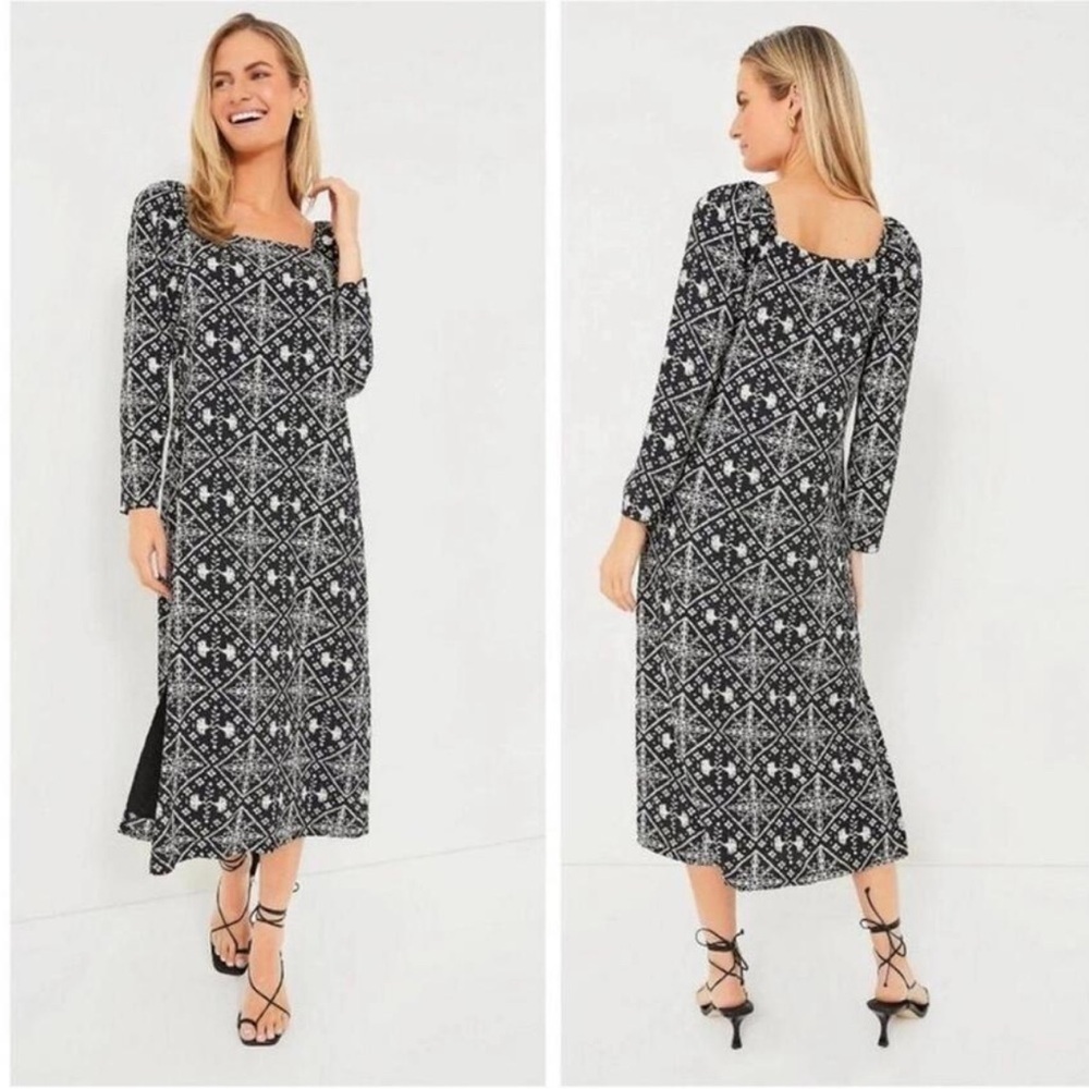 Hyacinth House Sabrina Midi Dress S Black White Square Neck Puff Sleeve NWT - Picture 16 of 16